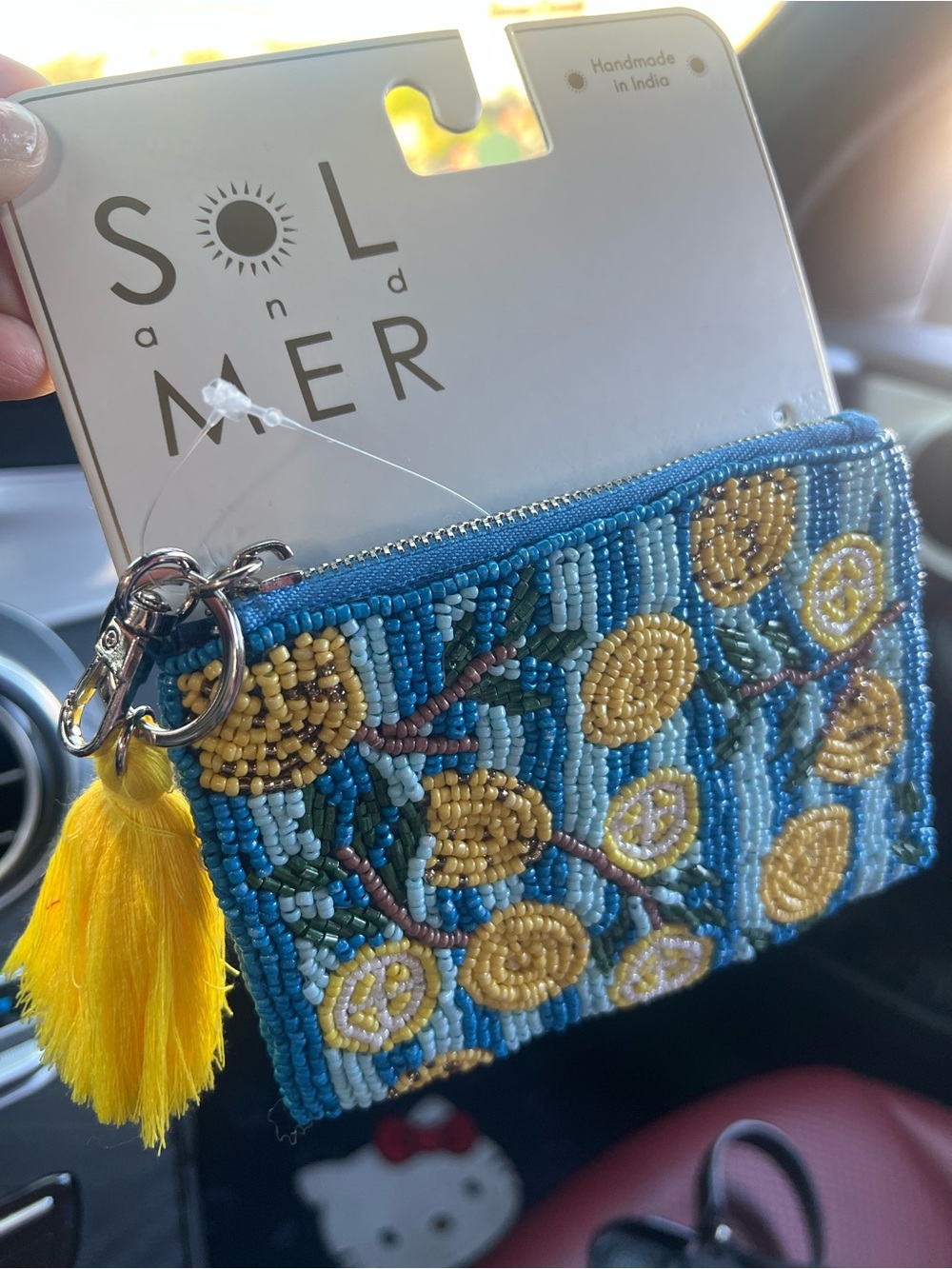Sol and Mer Lemon Beaded Coin Pouch
